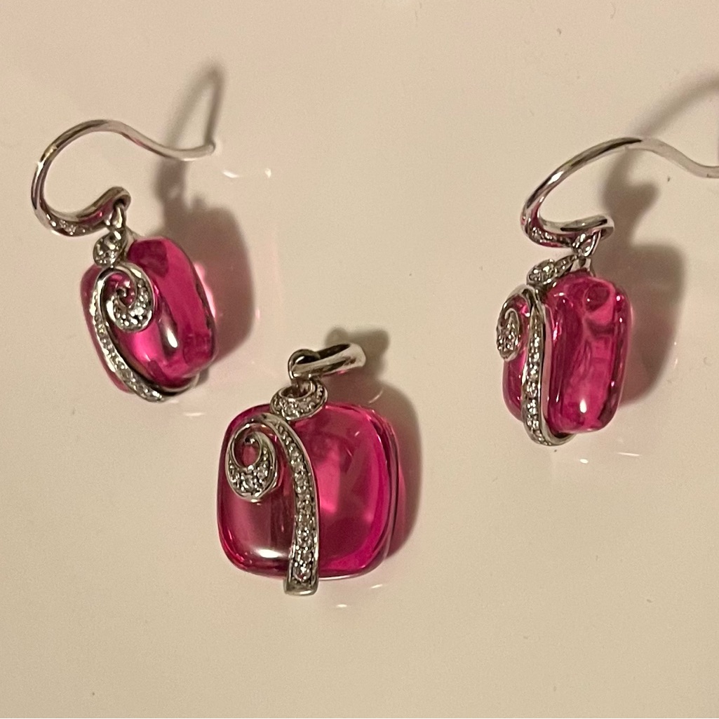 Belle Etoile Pink And Sterling Silver Necklace And Earring Set